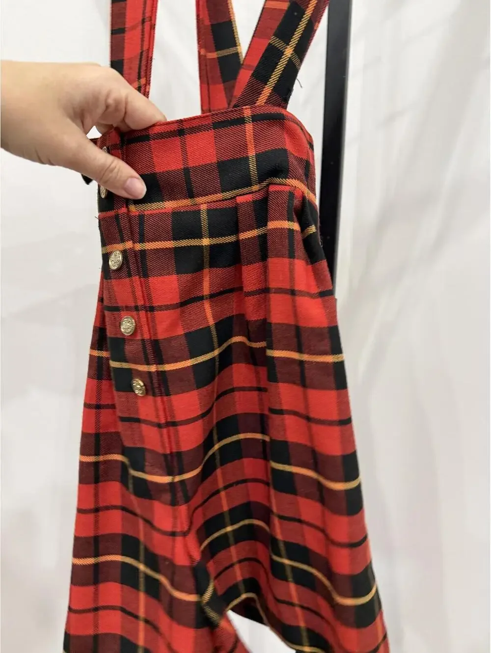 Bonjour Red and Black Plaid Suspender Short - Picture 10 of 12